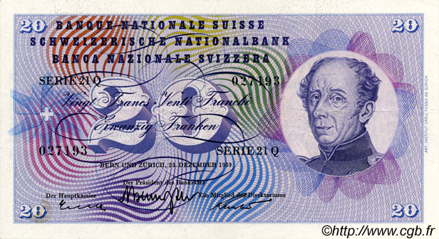 20 Francs SUISSE  1959 P.46g VZ+
