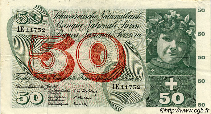 50 Francs SUISSE  1955 P.47a VF+
