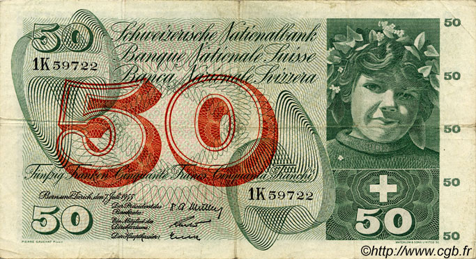 50 Francs SUISSE  1955 P.47a BB