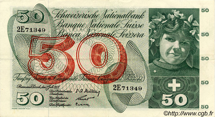 50 Francs SWITZERLAND  1955 P.47a VF+