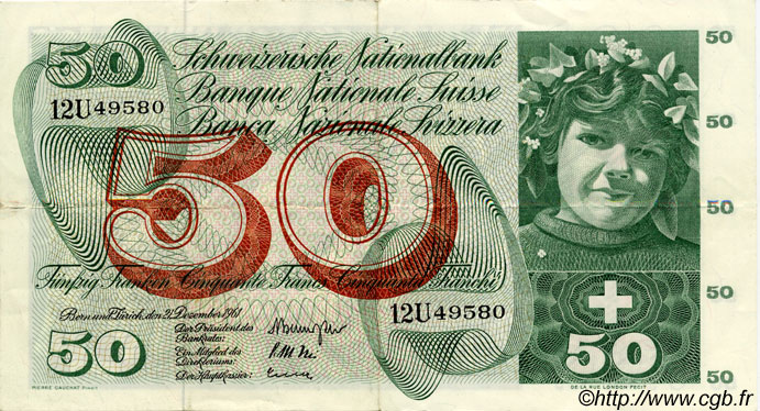 50 Francs SWITZERLAND  1961 P.48b VF+