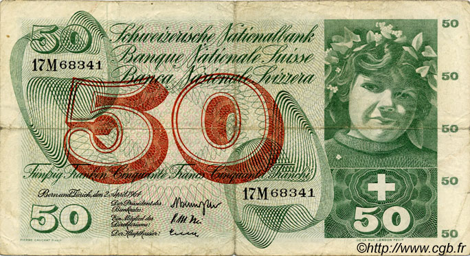 50 Francs SUISSE  1964 P.48d BC+