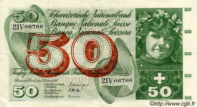 50 Francs SWITZERLAND  1965 P.48f VF+