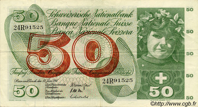 50 Francs SUISSE  1967 P.48g VF