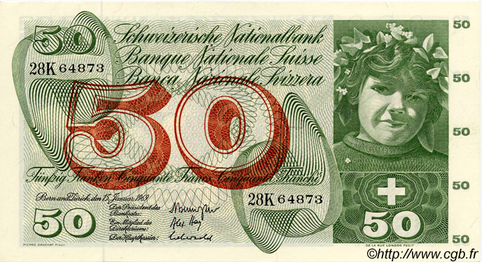 50 Francs SUISSE  1969 P.48i UNC-