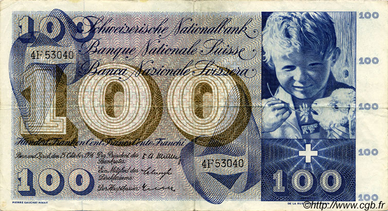 100 Francs SUISSE  1956 P.49a TTB