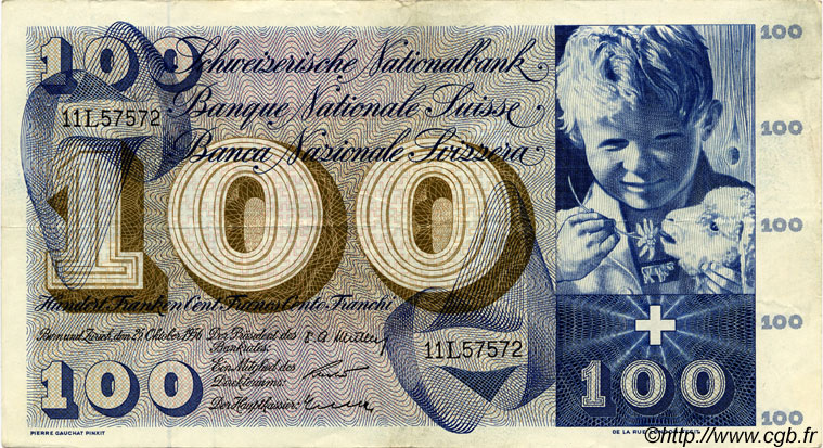 100 Francs SUISSE  1956 P.49a VF
