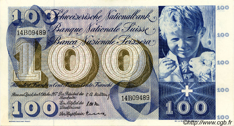 100 Francs SUISSE  1957 P.49b FDC