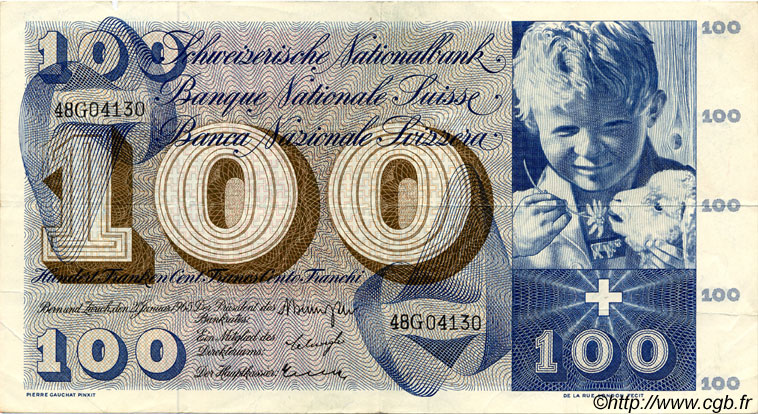 100 Francs SUISSE  1965 P.49g VF