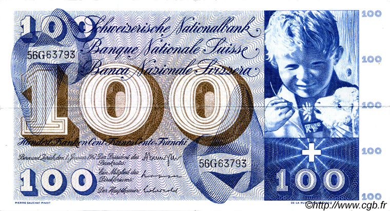 100 Francs SUISSE  1967 P.49i fVZ
