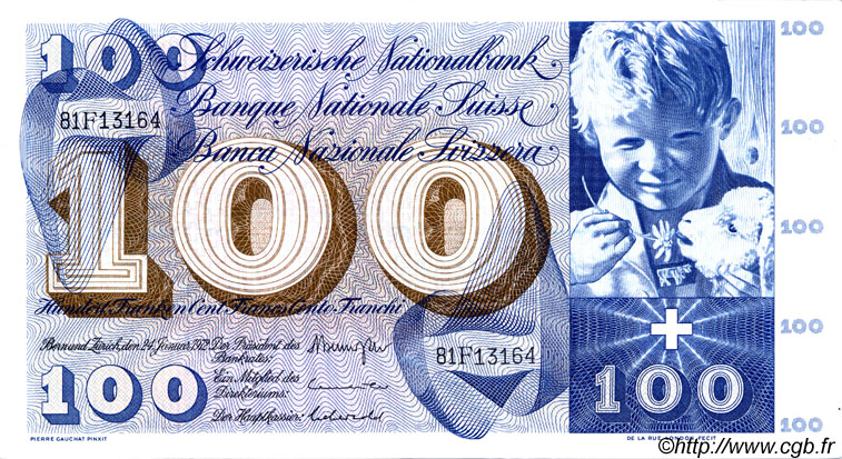 100 Francs SUISSE  1972 P.49n XF