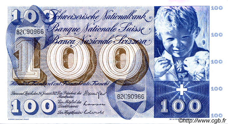 100 Francs SWITZERLAND  1972 P.49n VF+