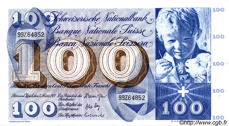 100 Francs SWITZERLAND  1973 P.49o XF