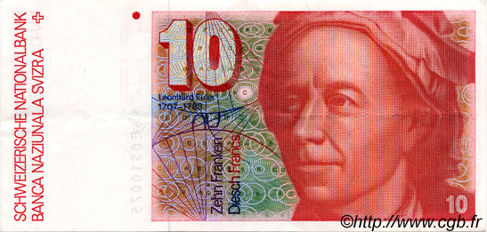 10 Francs SWITZERLAND  1986 P.53f XF