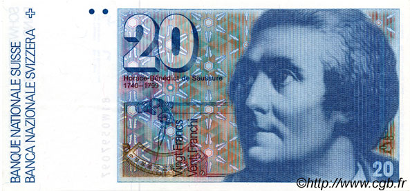 20 Francs SUISSE  1981 P.55c EBC
