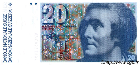 20 Francs SUISSE  1987 P.55g UNC