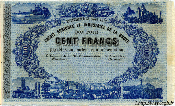 100 Francs Non émis SUISSE  1872 PS.263 AU