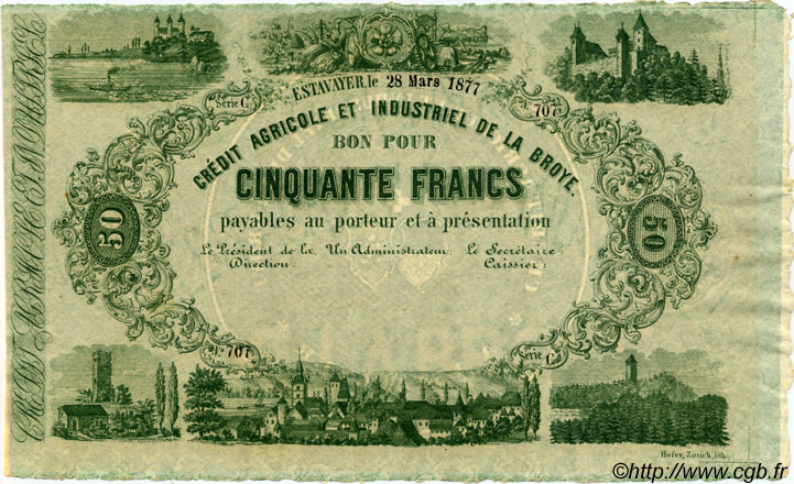 50 Francs Non émis SUISSE  1877 PS.264 AU