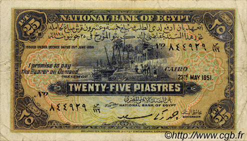 25 Piastres ÄGYPTEN  1951 P.010f S