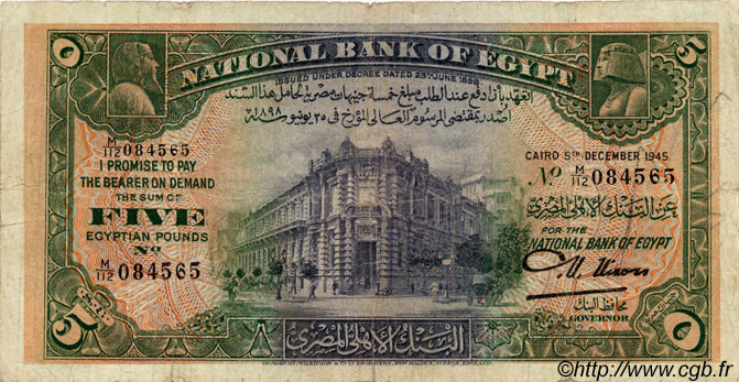 5 Pounds EGIPTO  1945 P.019c RC+