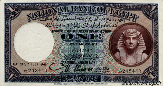 1 Pound EGIPTO  1941 P.022c MBC+