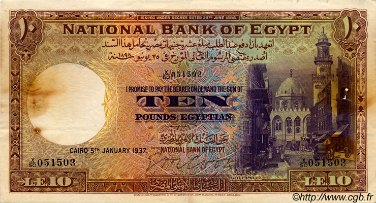 10 Pounds EGITTO  1937 P.023a BB