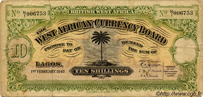 10 Shillings AFRICA DI L OVEST BRITANNICA  1947 P.07b MB
