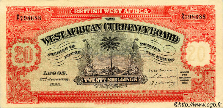 20 Shillings Faux BRITISH WEST AFRICA  1928 P.08aX XF+