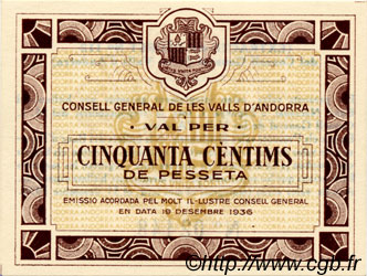 50 Centims ANDORRA  1936 P.05 UNC
