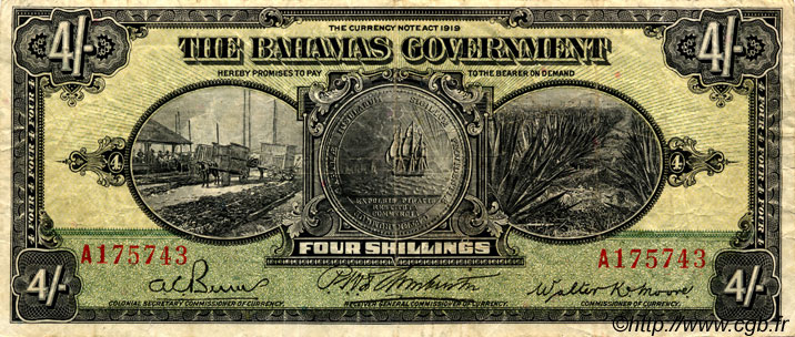 4 Shillings BAHAMAS  1919 P.02b S