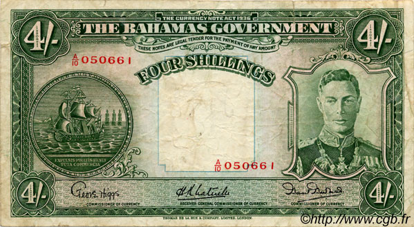 4 Shillings BAHAMAS  1936 P.09e MB