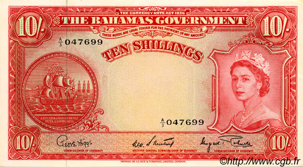 10 Shillings BAHAMAS  1953 P.14d q.FDC