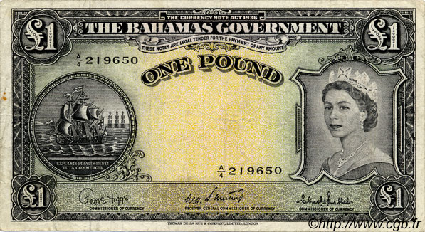 1 Pound BAHAMAS  1953 P.15c q.BB