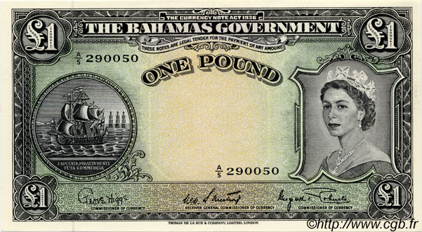 1 Pound BAHAMAS  1953 P.15d UNC-