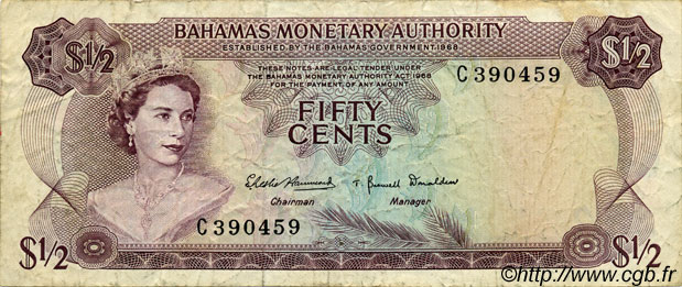 50 Cents BAHAMAS  1968 P.26a MB