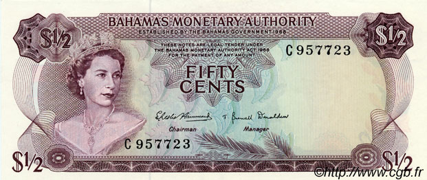 50 Cents BAHAMAS  1968 P.26a UNC