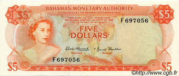 5 Dollars BAHAMAS  1968 P.29a VZ