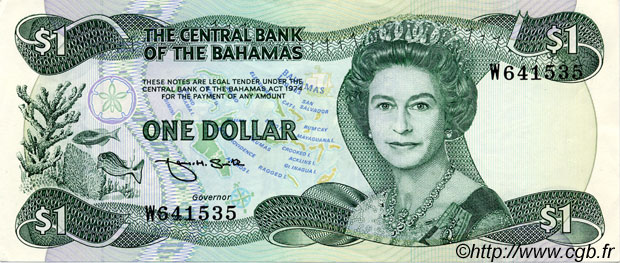 1 Dollar BAHAMAS  1984 P.43b var q.SPL