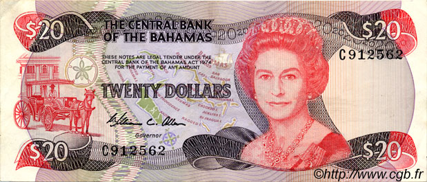 20 Dollars BAHAMAS  1984 P.47a MBC+