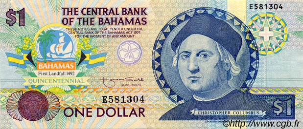 1 Dollar BAHAMAS  1992 P.50a SPL