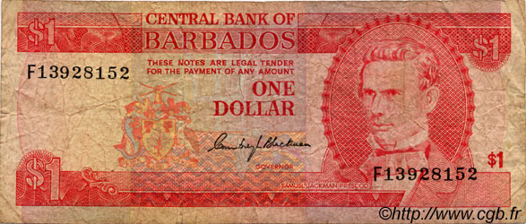 1 Dollar BARBADOS  1973 P.29a RC
