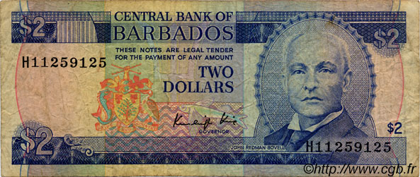 2 Dollars BARBADOS  1986 P.36 RC+
