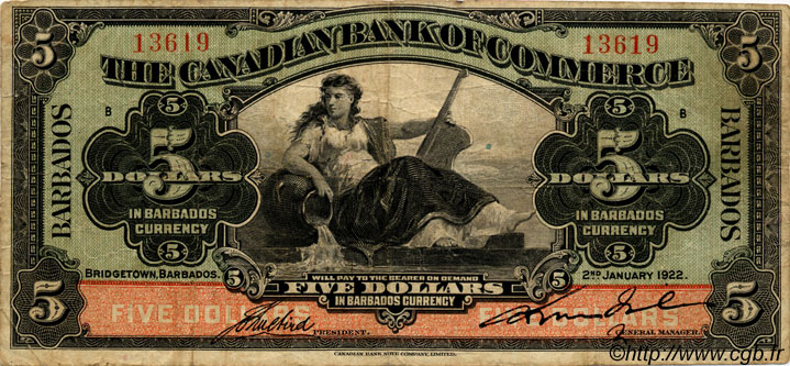 5 Dollars BARBADOS  1922 PS.120 BC