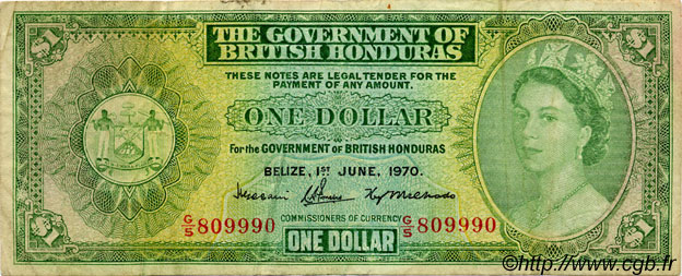 1 Dollar BRITISH HONDURAS  1970 P.28c BC+