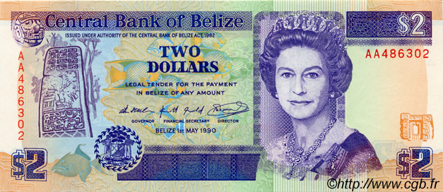 2 Dollars BELIZE  1990 P.52a q.FDC