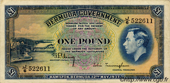 1 Pound BERMUDAS  1937 P.11b fVZ