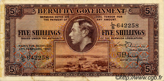 5 Shillings BERMUDAS  1947 P.14 BC+