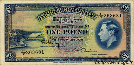 1 Pound BERMUDAS  1947 P.16 MBC+