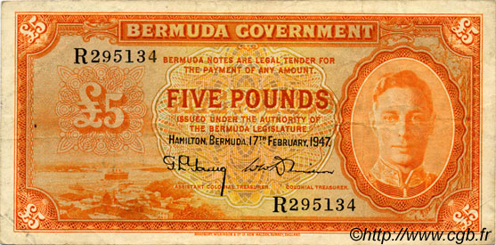 5 Pounds BERMUDA  1947 P.17 VF