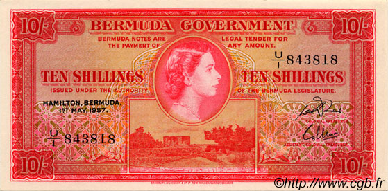 10 Shillings BERMUDA  1957 P.19b q.FDC